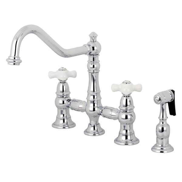 KS3271PXBS Restoration 8" Bridge Kitchen Faucet W/ Sprayer, Chrome